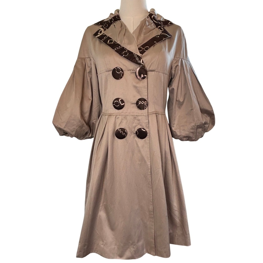 Marni Sample Trench Dress XS-S IT 36 Taupe Balloon Sleeve Designer Runway Rare